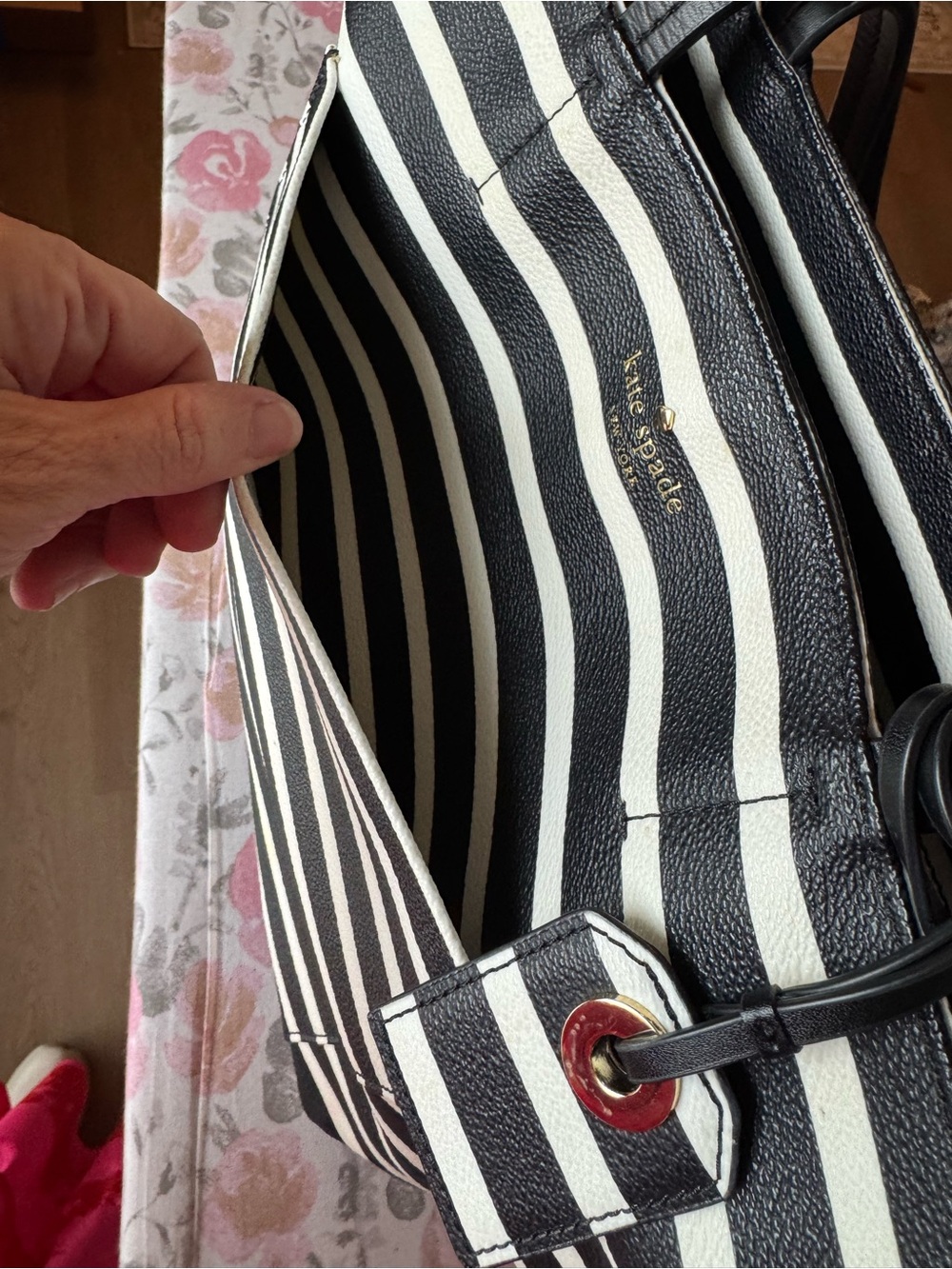 kate spade Black and White Striped Leather Tote - Picture 9 of 16